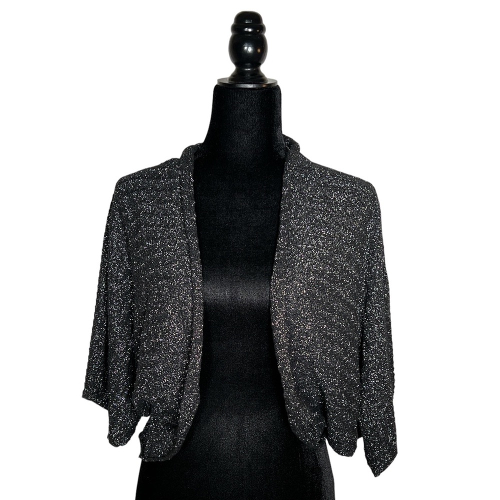 KENAR - Silver Metallic Black Bolero Sweater Coverup - Size S